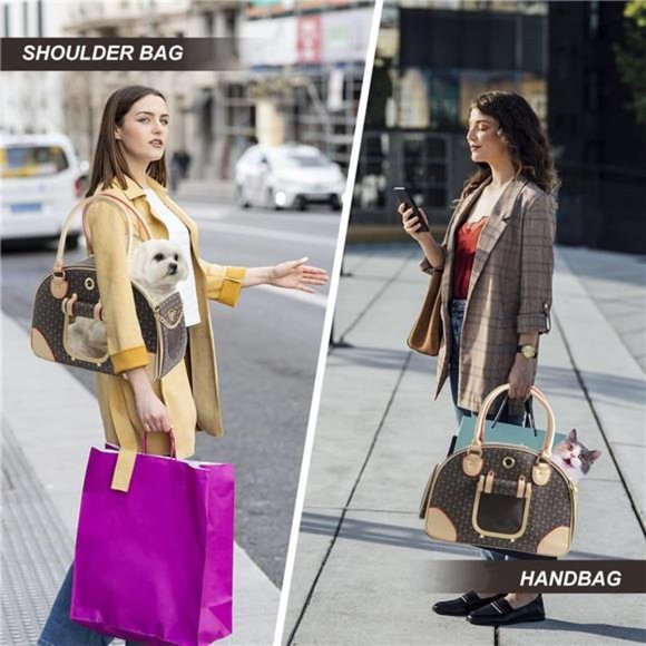 Fashion Dog Carrier PU Leather Dog Handbag Dog Purse Cat Tote Bag Perown, Large - Picture 4 of 8